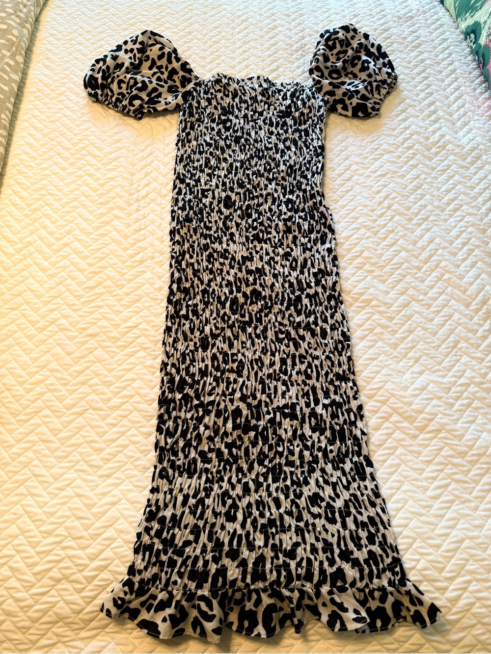 Lulu's Black and White Leopard Print Smocked Dress
